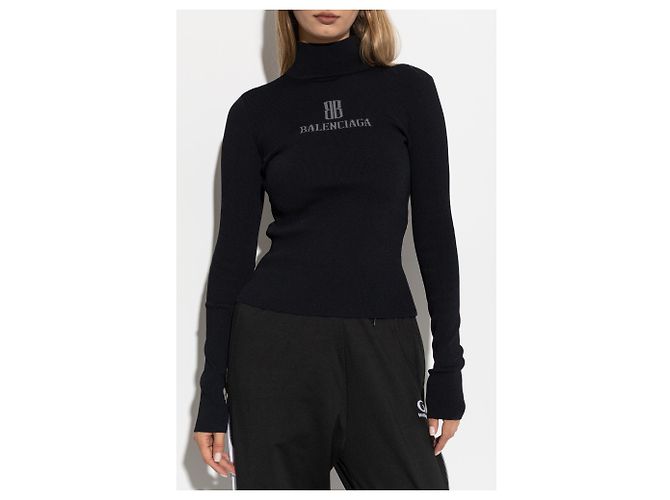 Balenciaga Rollkragenpullover mit Logo Schwarz - Ansicht 3