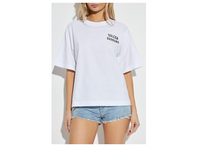T-shirt bianco con logo Dolce & Gabbana in cotone - vista 3