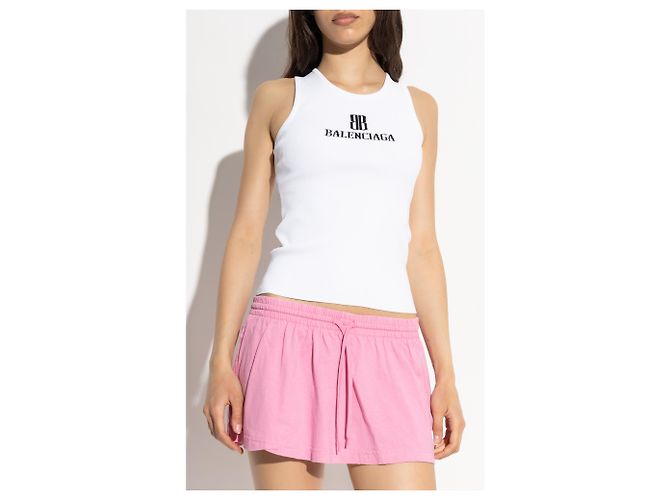 Balenciaga Logo Top Weiß Gerippter Strick - Ansicht 3