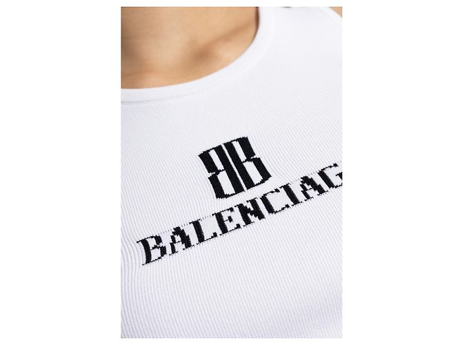 Balenciaga Logo Top Weiß Gerippter Strick - Ansicht 5
