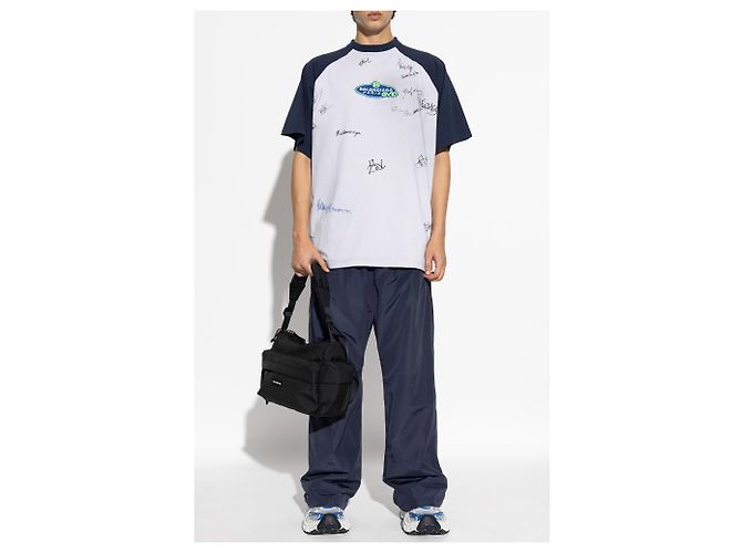 Balenciaga Grey Cotton Oversized T-shirt with Script Print - view 2