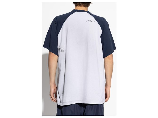 Balenciaga Grey Cotton Oversized T-shirt with Script Print - view 4