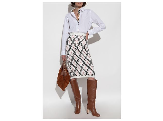 Falda lápiz Burberry de algodón blanco con cuadros - vista 2