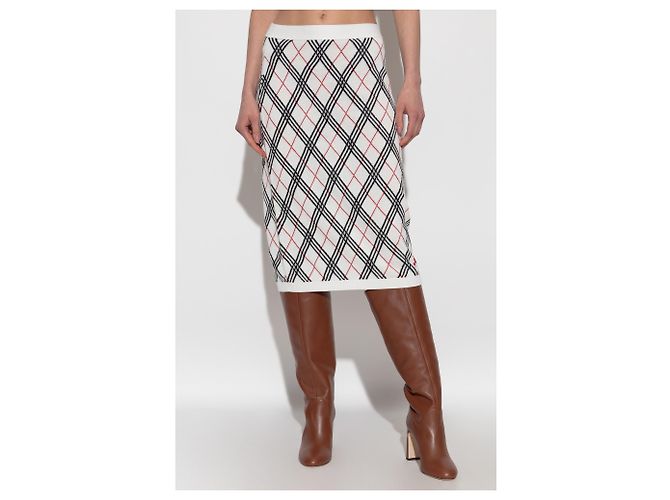 Falda lápiz Burberry de algodón blanco con cuadros - vista 3