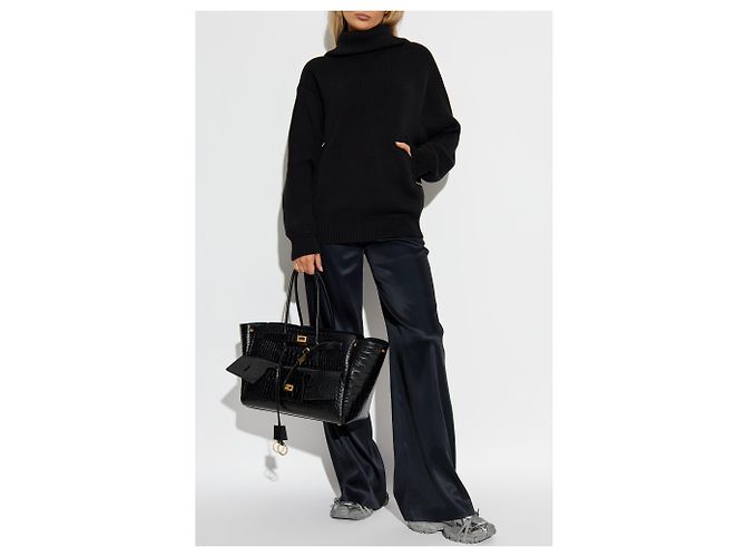 Balenciaga Logo Rollkragenpullover aus Baumwolle Schwarz - Ansicht 2