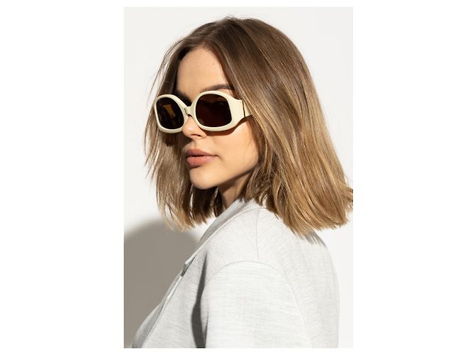 Jacquemus Sonnenbrille Creme Acetat mit braunen Gläsern - Ansicht 2
