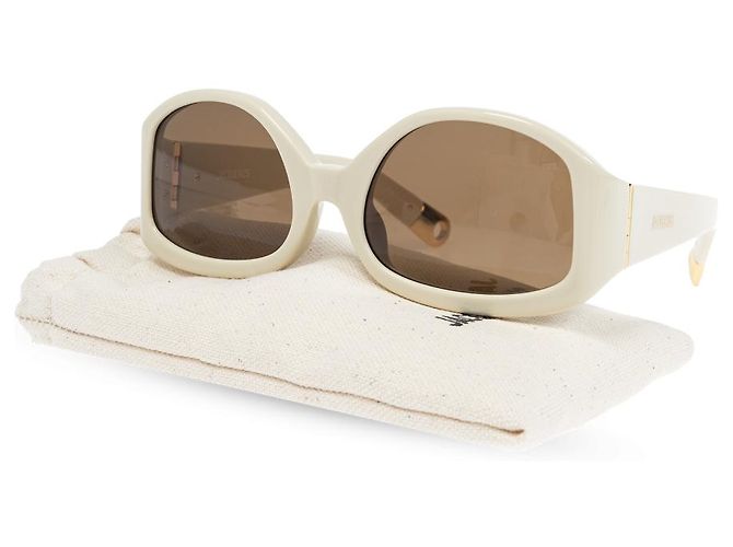 Jacquemus Sonnenbrille Creme Acetat mit braunen Gläsern - Ansicht 3