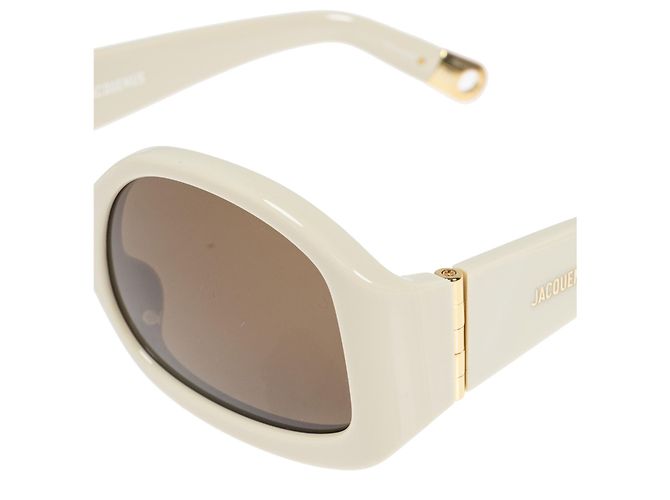 Jacquemus Sonnenbrille Creme Acetat mit braunen Gläsern - Ansicht 4