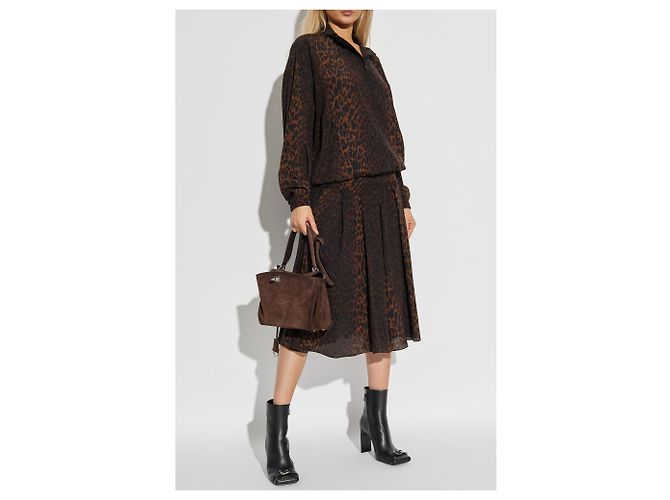 Blusa Balenciaga de Seda con Estampado Leopardo Marrón - vista 2