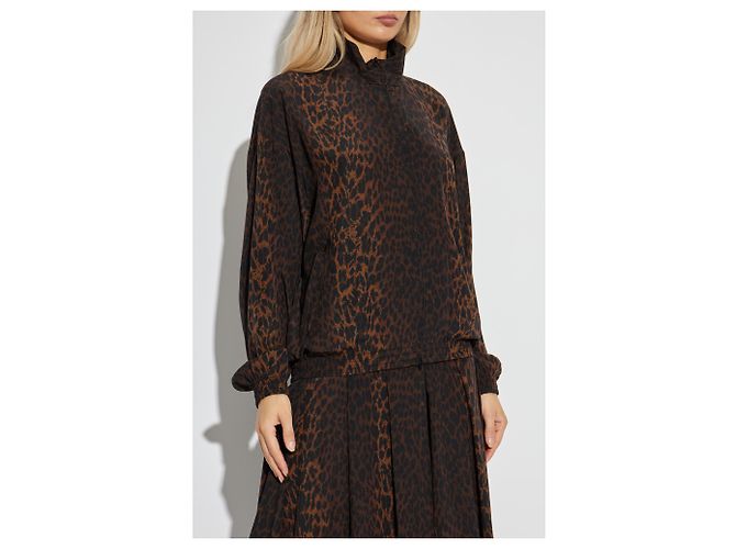 Blusa Balenciaga de Seda con Estampado Leopardo Marrón - vista 3