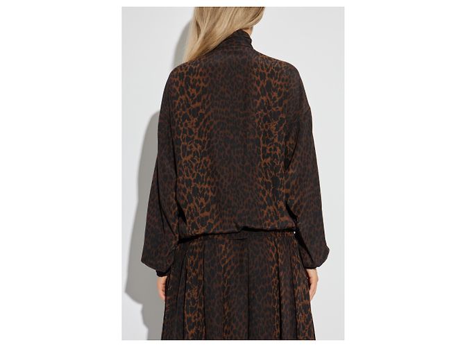 Blusa Balenciaga de Seda con Estampado Leopardo Marrón - vista 4