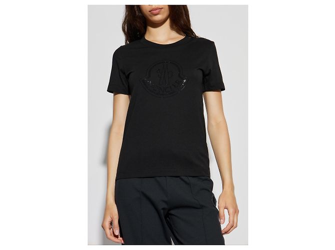 T-shirt in cotone nera con logo Moncler - vista 3