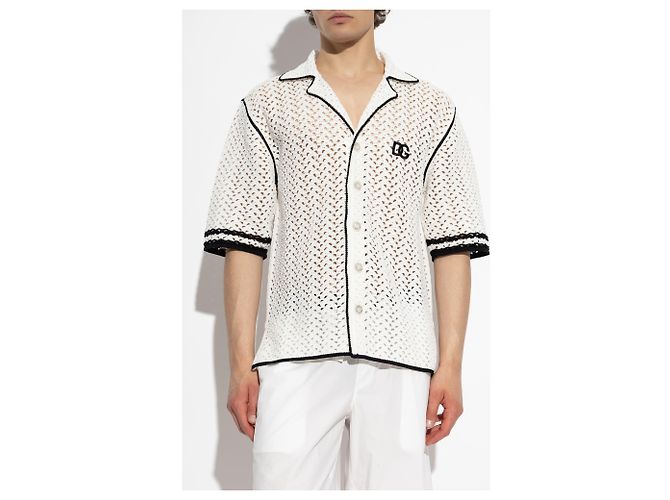 Camicia Dolce & Gabbana bianca in maglia di cotone a maniche corte - vista 3