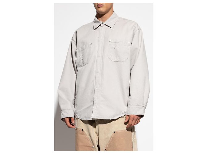 Camicia Balenciaga Pocket in cotone grigio - vista 3