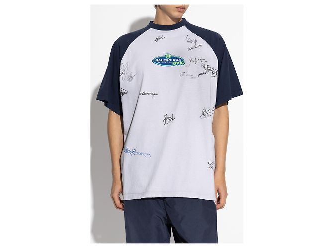T-shirt Balenciaga grigio in cotone con stampa script - vista 3