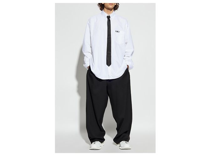 Camicia Balenciaga Logo Bianca in Cotone - vista 2