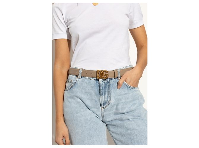 Dolce & Gabbana Ledergürtel Beige mit goldener DG Schnalle - Ansicht 2