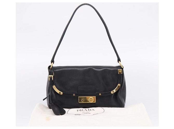 PRADA Shoulder Bag Leather Black Gold - vista 12