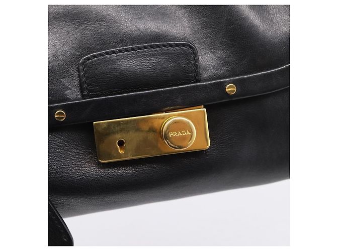 PRADA Shoulder Bag Leather Black Gold - vista 18
