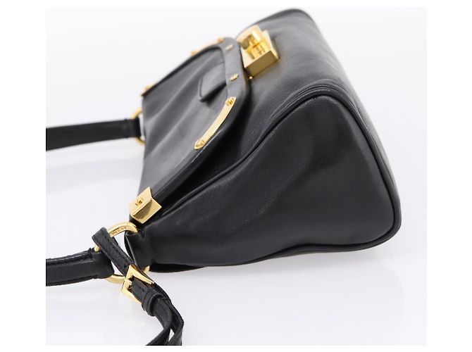 PRADA Shoulder Bag Leather Black Gold - vista 3