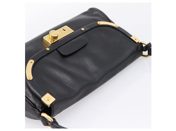 PRADA Shoulder Bag Leather Black Gold - vista 6