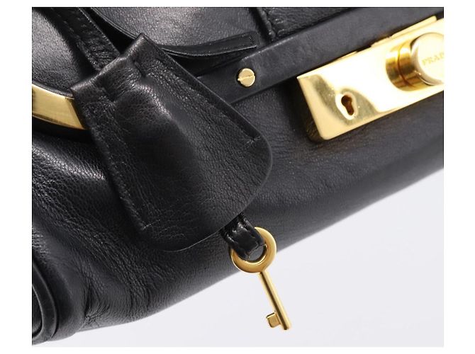 PRADA Shoulder Bag Leather Black Gold - vista 9