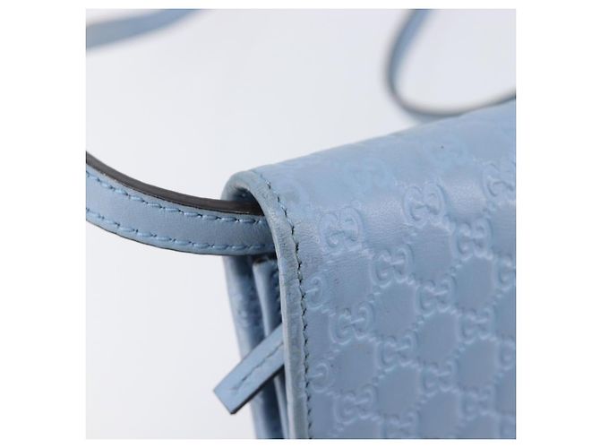 GUCCI Micro GG Canvas Guccissima Shoulder Wallet Leather Blue 466507 - vista 20