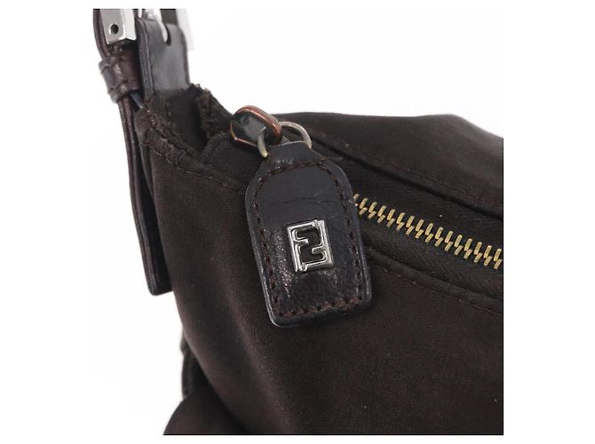 FENDI Mamma Baguette Shoulder Bag Cotton Jersey Brown Silver - vista 10