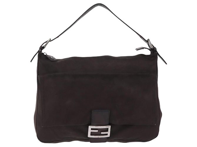 FENDI Mamma Baguette Shoulder Bag Cotton Jersey Brown Silver - vista 13