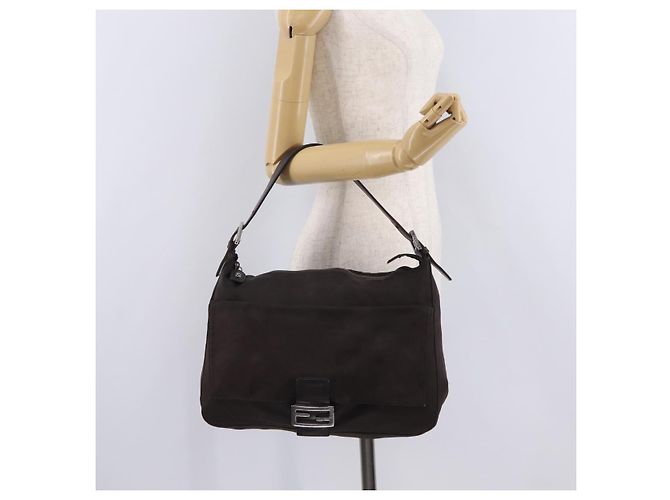 FENDI Mamma Baguette Shoulder Bag Cotton Jersey Brown Silver - vista 27