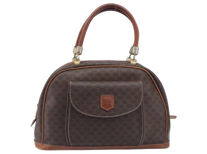 Céline CELINE Macadam Canvas Hand Bag PVC Leather Brown Gold - vista 13