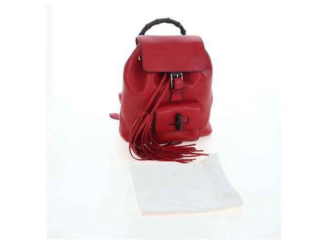 GUCCI Bamboo Backpack Leather Red Silver 387149 - vista 12