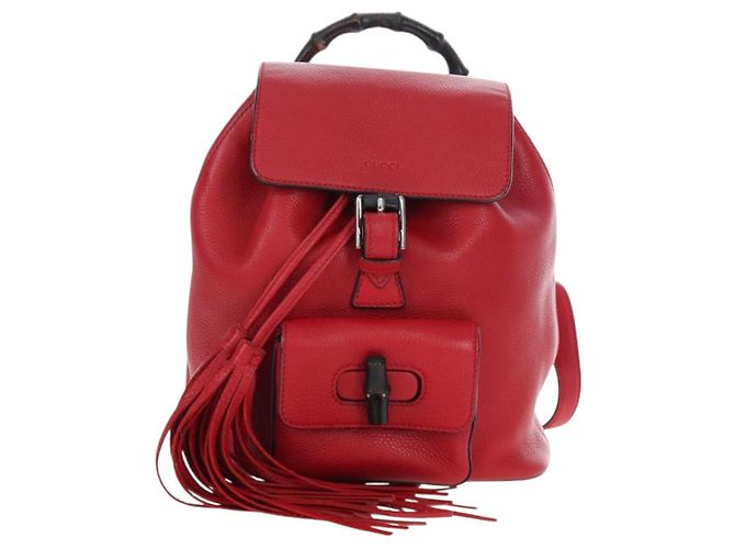 GUCCI Bamboo Backpack Leather Red Silver 387149 - vista 13