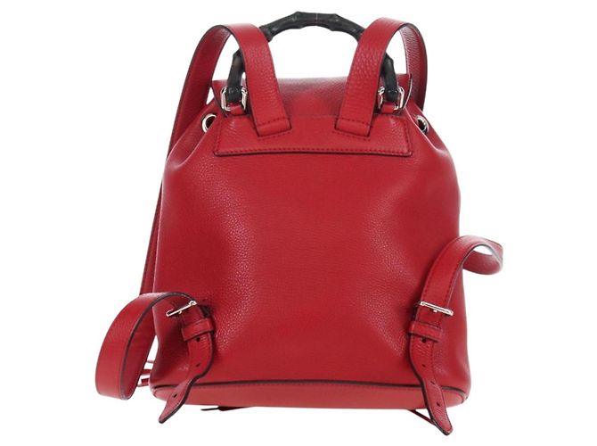 GUCCI Bamboo Backpack Leather Red Silver 387149 - vista 2