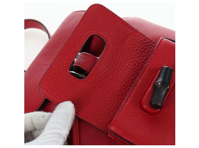 GUCCI Bamboo Backpack Leather Red Silver 387149 - vista 22