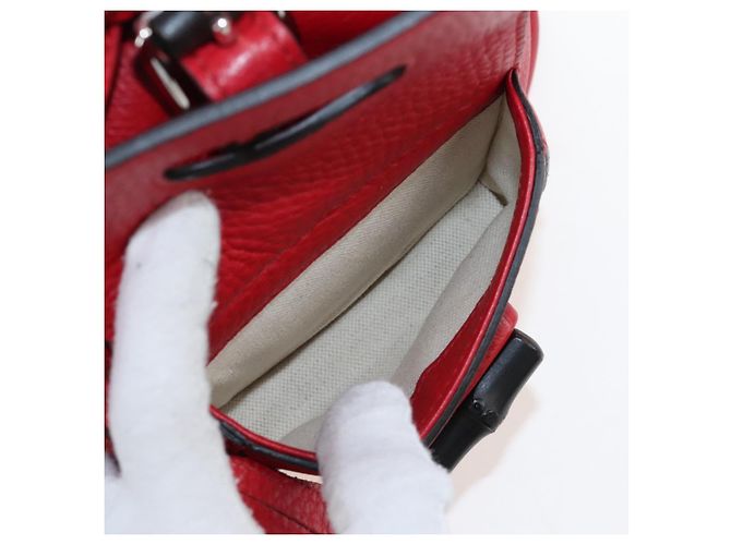 GUCCI Bamboo Backpack Leather Red Silver 387149 - vista 23