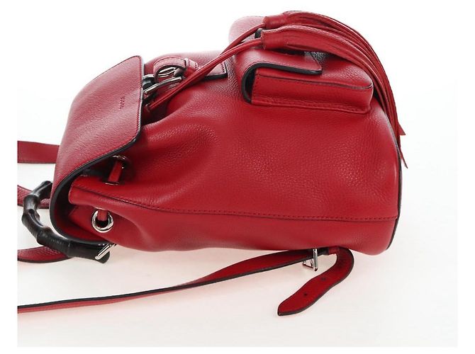 GUCCI Bamboo Backpack Leather Red Silver 387149 - vista 3