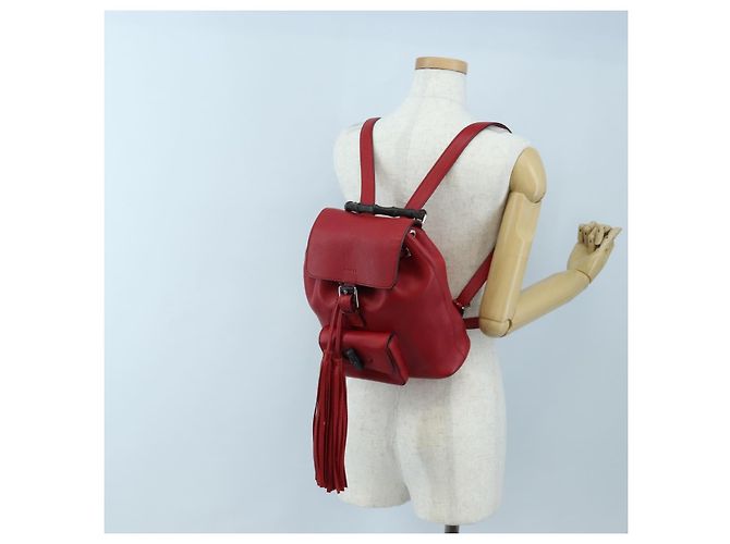 GUCCI Bamboo Backpack Leather Red Silver 387149 - vista 31