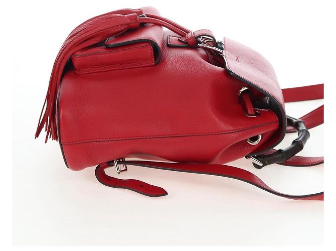 GUCCI Bamboo Backpack Leather Red Silver 387149 - vista 4