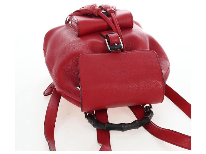 GUCCI Bamboo Backpack Leather Red Silver 387149 - vista 6