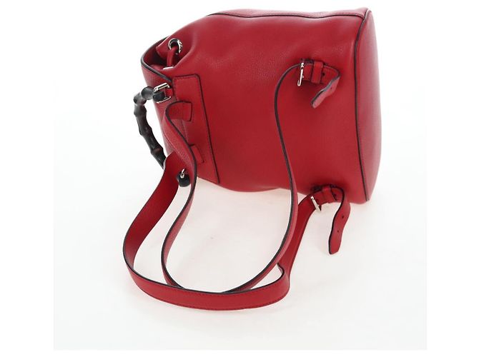 GUCCI Bamboo Backpack Leather Red Silver 387149 - vista 8