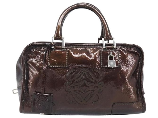 LOEWE Amazona 28 Hand Bag Patent Brown Silver - vista 13