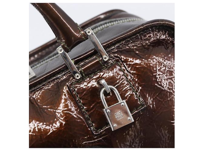 LOEWE Amazona 28 Hand Bag Patent Brown Silver - vista 19