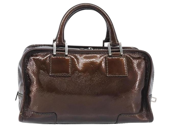 LOEWE Amazona 28 Hand Bag Patent Brown Silver - vista 2