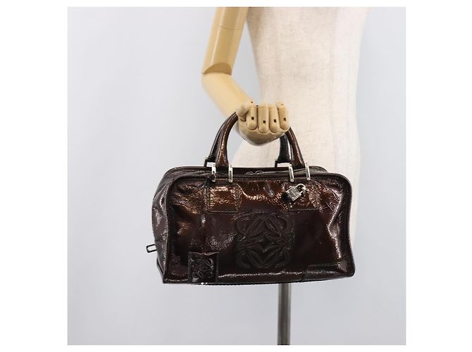 LOEWE Amazona 28 Hand Bag Patent Brown Silver - vista 27