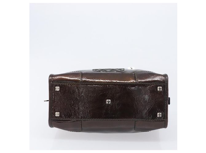 LOEWE Amazona 28 Hand Bag Patent Brown Silver - vista 5