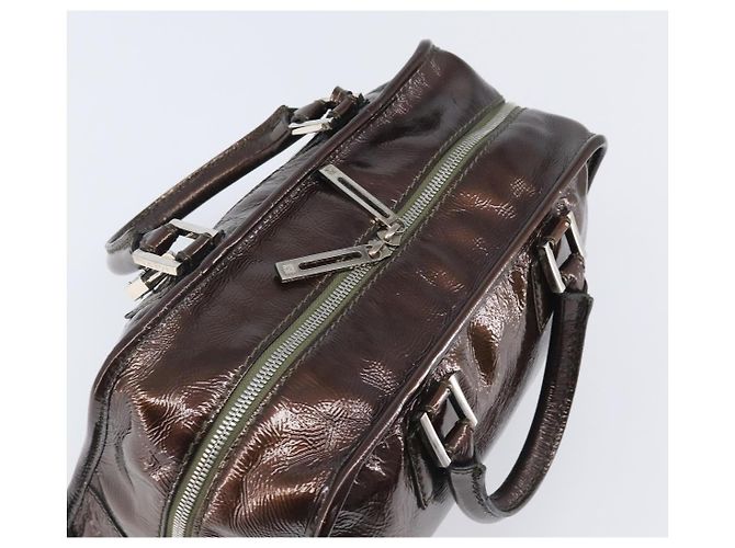 LOEWE Amazona 28 Hand Bag Patent Brown Silver - vista 6