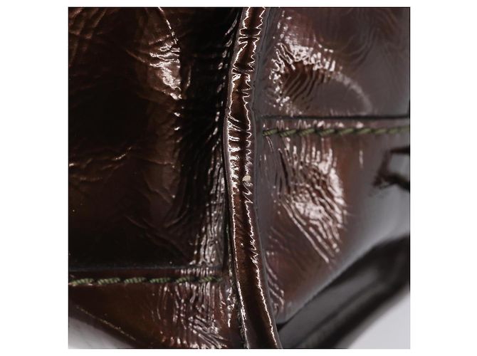 LOEWE Amazona 28 Hand Bag Patent Brown Silver - vista 9