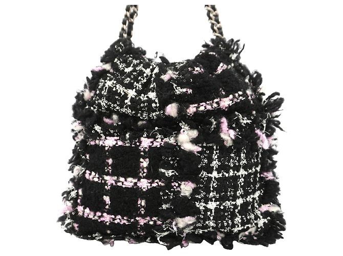 Borsa a tracolla Chanel in tweed nero - vista 8