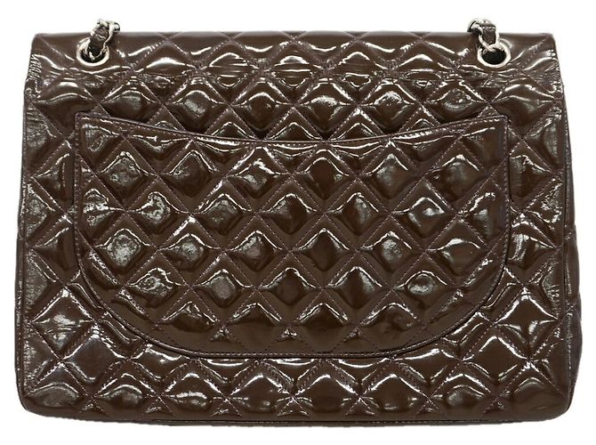 Borsa a tracolla Chanel in pelle verniciata marrone - vista 8